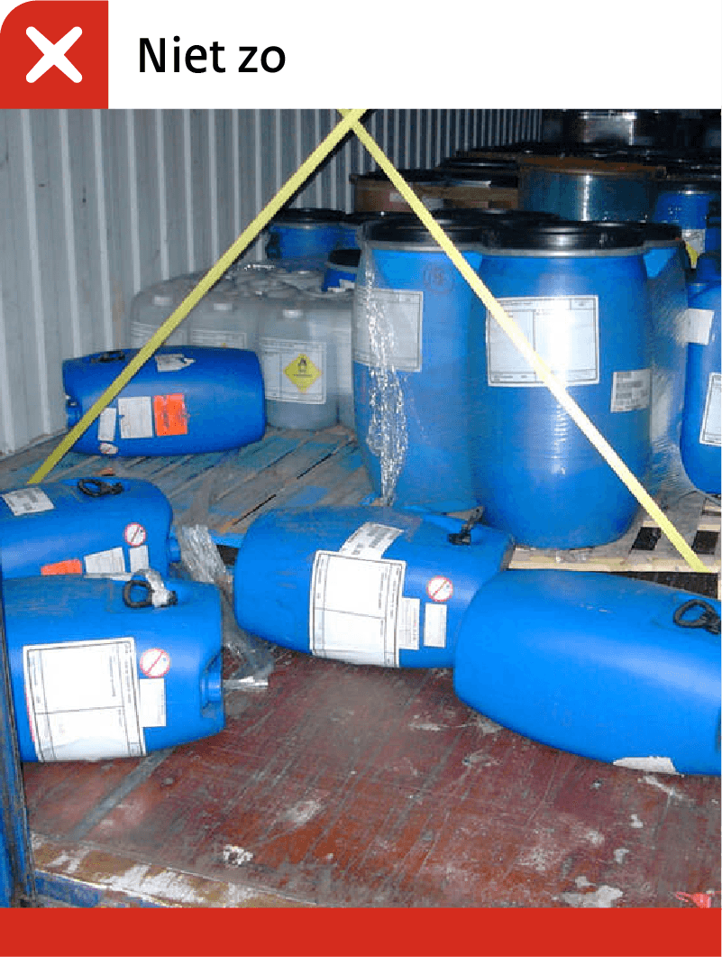 Omgevallen vaten in container