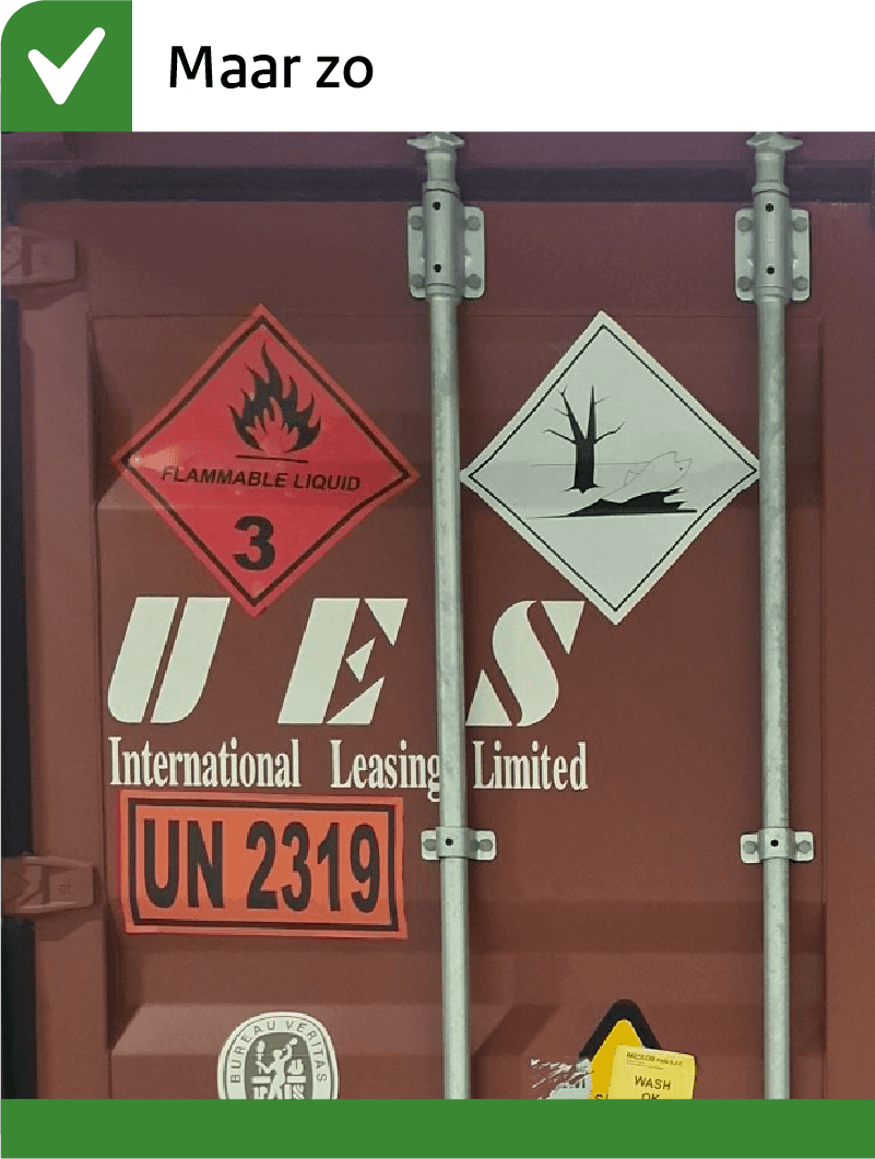 Goed voorbeeld van etiket op vrachtcontainer